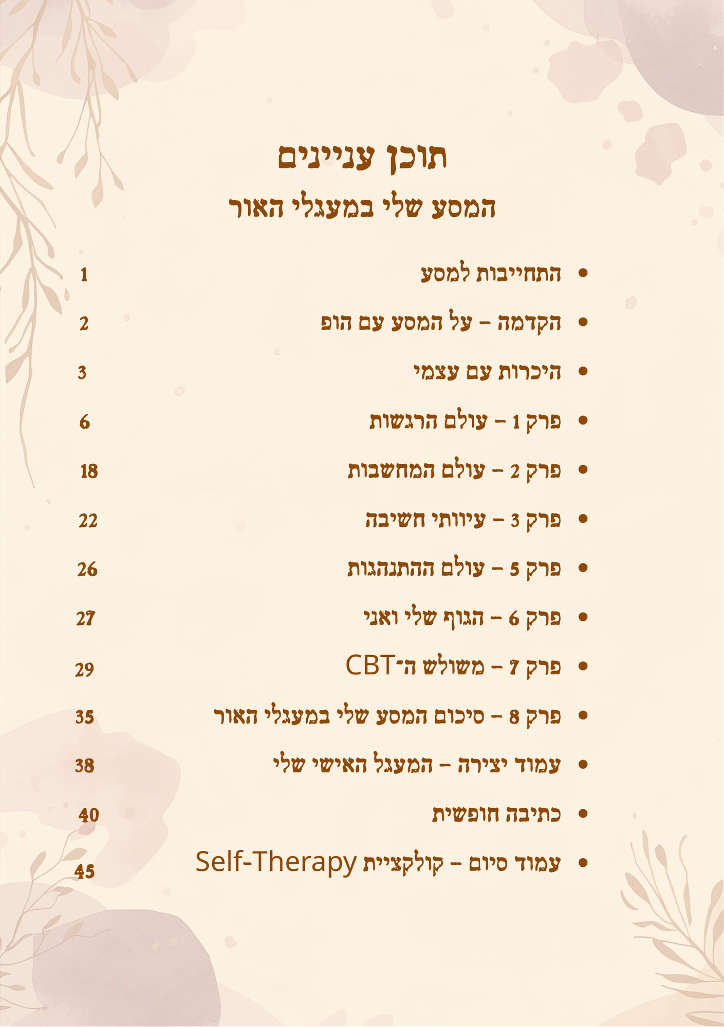 תמונה של תוכן העניינים של המחברת 